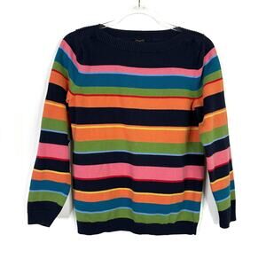 Talbots Navy Multi-Color Stripe Sweater Boatneck Cotton Blend Womens Large